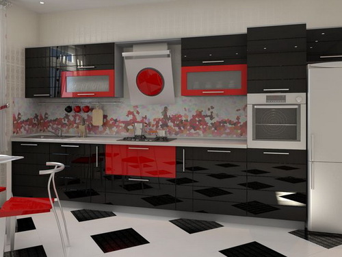 disposition linéaire des meubles dans la cuisine